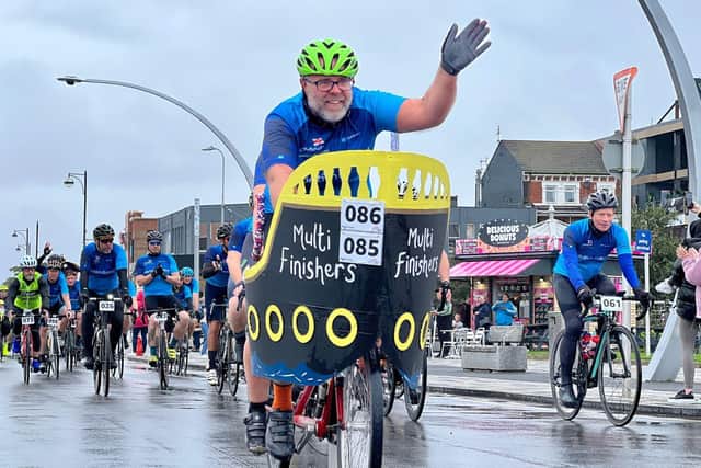 The cyclists heading for the RNLI Lifeboat station in Skegness.