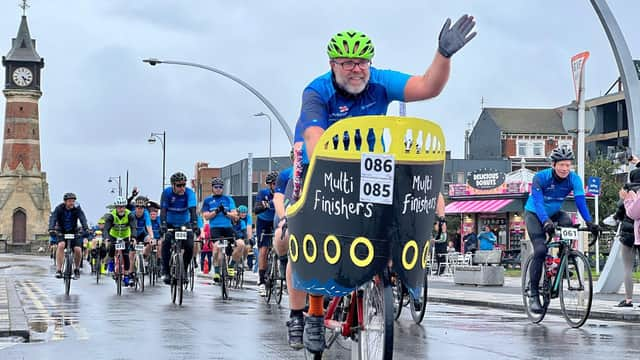 The cyclists heading for the RNLI Lifeboat station in Skegness.