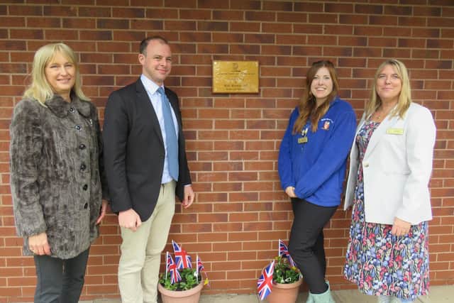 Unveiling the plaque. Pictured from left, are Nicky Donley (Executive Headteacher), Matt Warman (MP for Boston and Skegness), Beth Cooper (Lead Practitioner and Nursery Assistant of the Year 2022), and Kathryn Hutton (Head of School, Boston Nursery School).