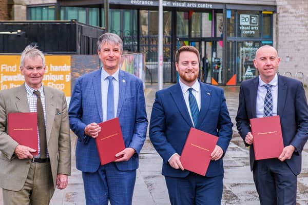 L-R: Parliamentary Under Secretary State of Levelling Up Jacob Young, North East Lincolnshire Council Leader Coun Philip Jackson, Coun Martin Hill from Lincolnshire County Council and Coun Rob Waltham from North Lincolnshire Council.