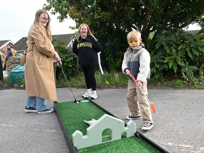 L-R Millie Murray, Mollie Brown and George Murray 5 of Metheringham on the crazy golf.