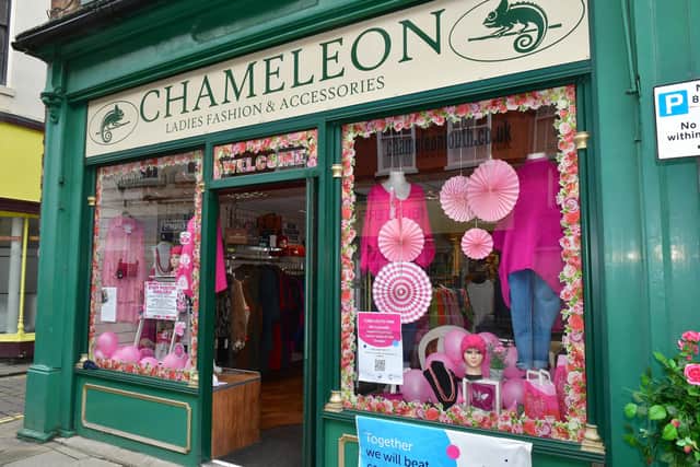 Chameleon's window display for Breast Cancer Awareness.