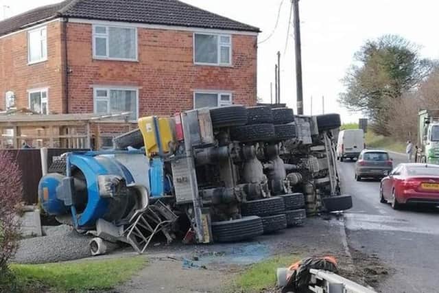 The cement mixer that crashed through the fence at Hall Corner in East Keal in February.