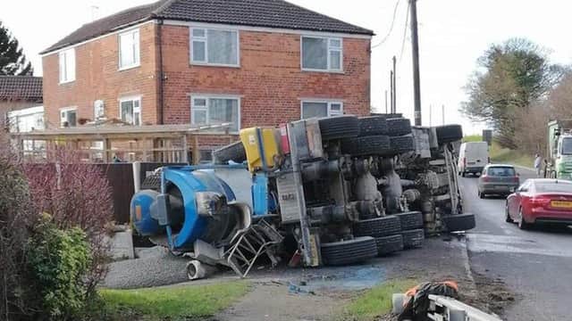 The cement mixer that crashed through the fence at Hall Corner in East Keal in February.