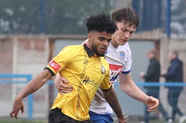 Forward, Javelle Clarke, the most recent player to ŕeaffirm his commitment to Gainsborough Trinity. Credit Alex Daniel.
