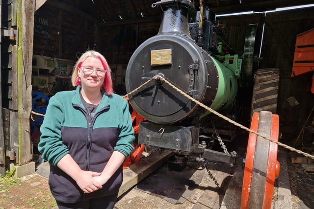 Naomi Walton, manager of The Village Church Farm museum in Skegness, with Bob the traction engine.