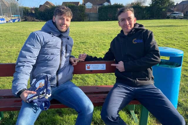 Trying out one of Bert's Benches are community hub co-ordinator Ben Cross (right) and community hub worker Dan Carrick, both of mental health charity, Shine Lincolnshire. (PHOTO BY: Shine Lincolnshire).
