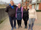Deirdre Speed from Morton, Gainsborough is hosting Oleg, Olena. They are pictured with Rev Kate Bottley.