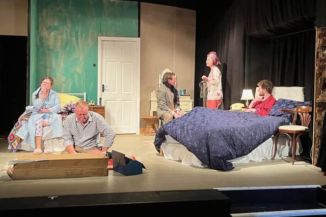 The cast of Bedroom Farce, from left: Malcolm (Mark Emmerson) and Kate (AnnaMaria Vesey), Malcolm (Russell Alder), Jan (Lucy Mosdell) and Nick (Dan Barratt).