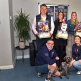 (Back L to R): Gelder Group Contracts Manager Marlow Blonde, Gelder Administrator Jade Sanderson, Corner House  Team Leader Megan Morrison and resident Stuart Smith. (Front L to R): Support Worker James McFetridge, Geoff the dog and Service Manager Gayle Smith.