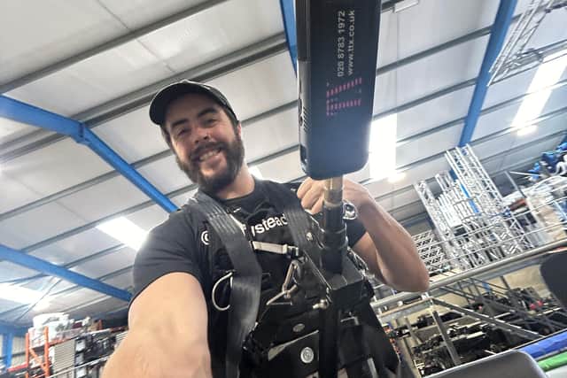 Joe Ramsden with his special running rig.
