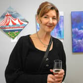 Gallery volunteer Lisa Price with some of her work on display at the exhibition launch evening.