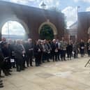 Coun Angela Lawrence, chairman of West Lindsey District Council, reading the proclamation to the crowd outside the Guildhall