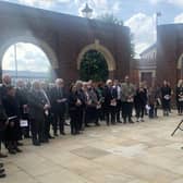 Coun Angela Lawrence, chairman of West Lindsey District Council, reading the proclamation to the crowd outside the Guildhall