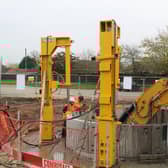 The new water holding tank during construction on land near The Wong and the Old River Bain. Photo: Anglian Water
