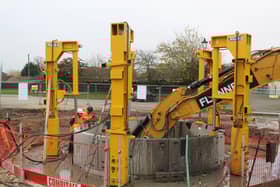 The new water holding tank during construction on land near The Wong and the Old River Bain. Photo: Anglian Water
