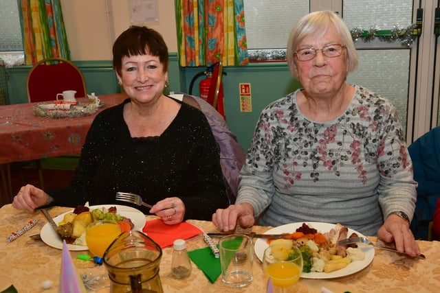 L-R Pauline Cunningham and Muriel Yelland at Ruskington Methodist Church's post-Christmas lunch. Photo: David Dawson