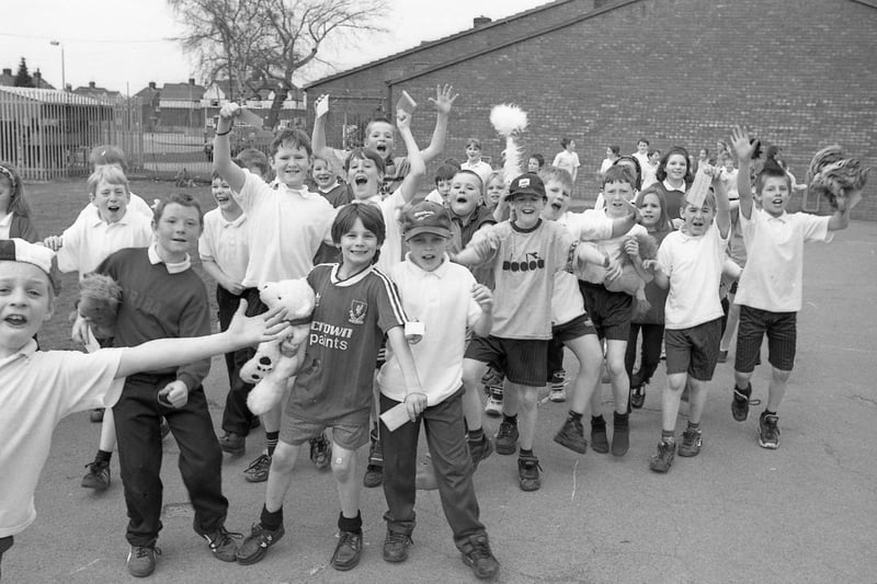 Children at Carlton Road Primary School, of Boston, taking part in a sponsored walk to raise funds for new computers.