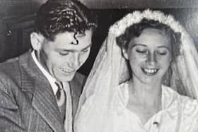 Jeff and Joyce Hand on their wedding day in 1953.