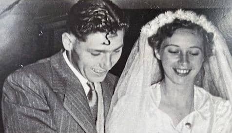 Jeff and Joyce Hand on their wedding day in 1953.