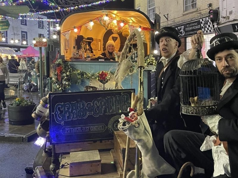 Earthbound Misfits provided street entertainment at the Alford Christmas event. Photo: Alford Town Promotions