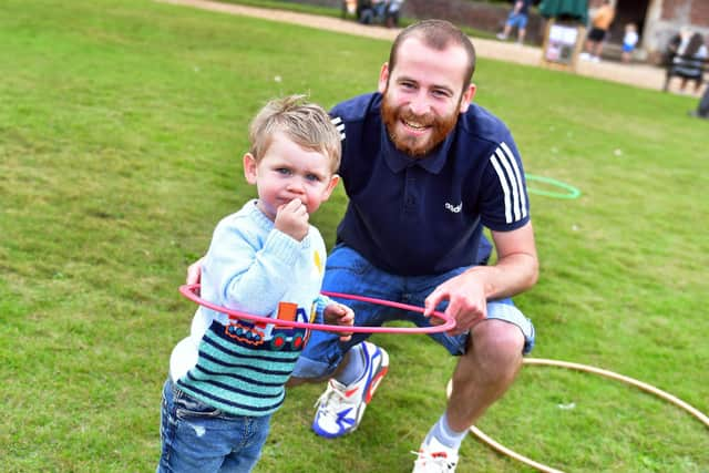 Callum and Oscar Brown having fun with the hoops.