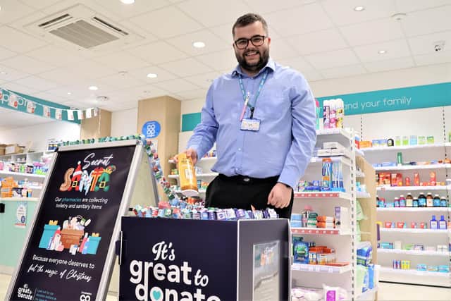 The donation basket at the coop's Swineshead Pharmacy.