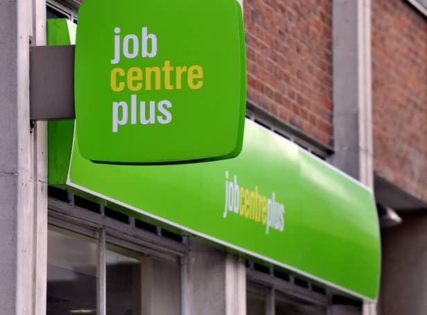 A view of the signs on the Jobcentre Plus office in Lisson Grove, north west London.