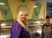 Helen Milner, left, community engagement executive at Quickline, with Upton Fish and Chip Shop owner Sally Clarke.