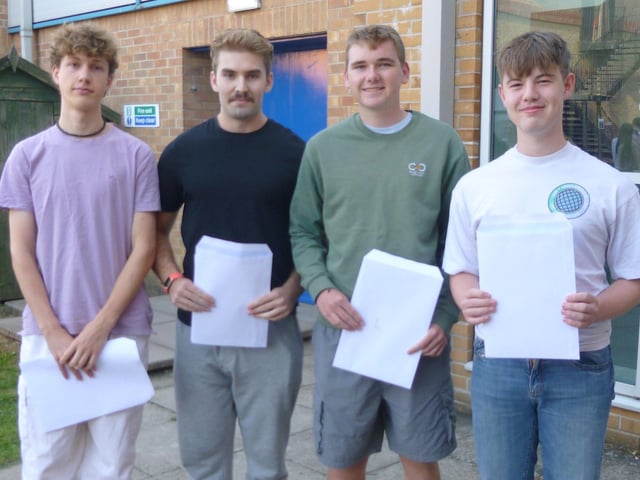 Dan, Matt, James and Tom celebrating their results at Carre's. Photo: Robert Carre Trust
