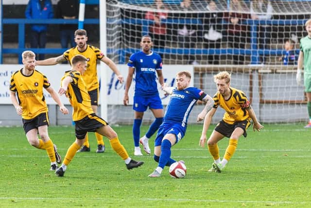 Trinity action against Rushall on Saturday. Photo by Tommy Cox