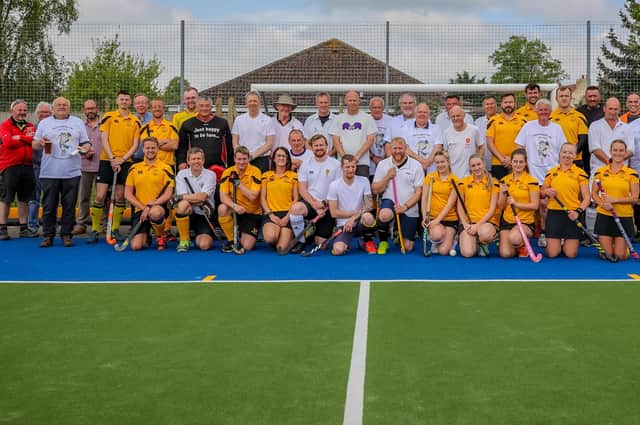 The two sides before the start. The event was followed by the club end of season junior and senior presentation events. "Thanks to all who attended and enjoyed the day – here’s to the next 50 years of Horncastle HC," a club statement read. 
Photo: David Dales