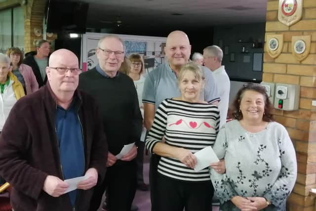 The winning team and sponsors in the beginner’s competition: Douglas Fordyce, Denis Lyon, Trevor Coulson, Cathy Moore and Julie Coulson.