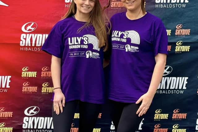 Ruby Frankish and Emily Morton about to take part in their skydive.