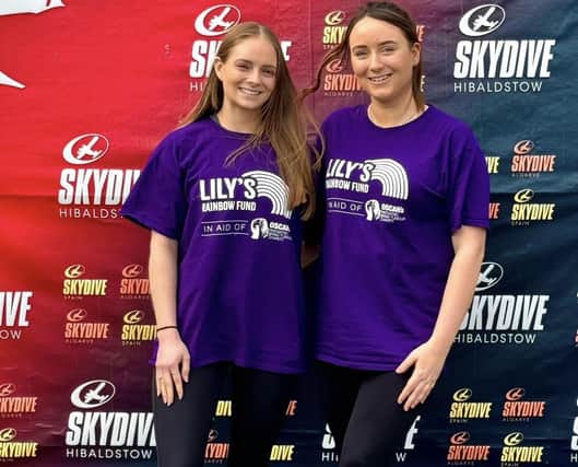 Ruby Frankish and Emily Morton about to take part in their skydive.