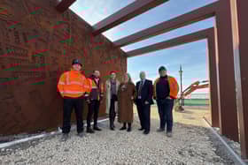 Sam Jones of AWJ Business Services;  Matt Snee, Projects officer, Projects and Growth; Amy Potts, Programme manager, Projects and Growth; deputy leader of the council, Coun Lesley Rollings; leader of the council, Coun Trevor Young and Mark Till of AWJ Business Services