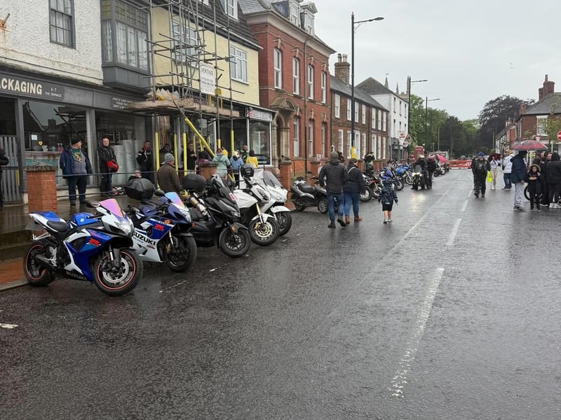 Bikes lined up in the town centre.