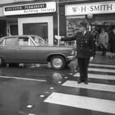 Roger Lebreton, Sous Brigadier de Police, from Laval, in Boston town centre in 1968.