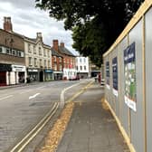NKDC have put up posters advising people of alternative car parks, that businesses remain open and the temporary location of the market. Photo: Ellis Karran/LDRS