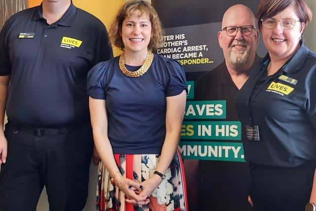 From left: Chris Cole, Director of Operations, with Victoria Atkins MP and Nikki Cooke, LIVES Chief Executive.