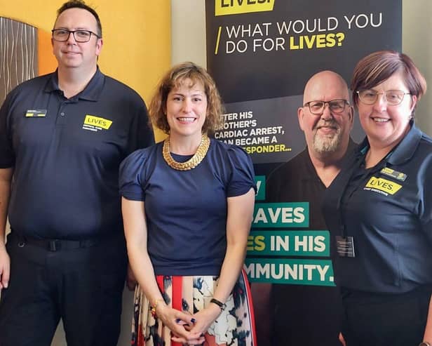 From left: Chris Cole, Director of Operations,  with Victoria Atkins MP and Nikki Cooke, LIVES Chief Executive.