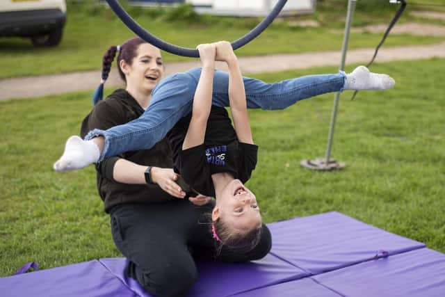 Ehlana Forrester, 7, has a go at aerial skills.