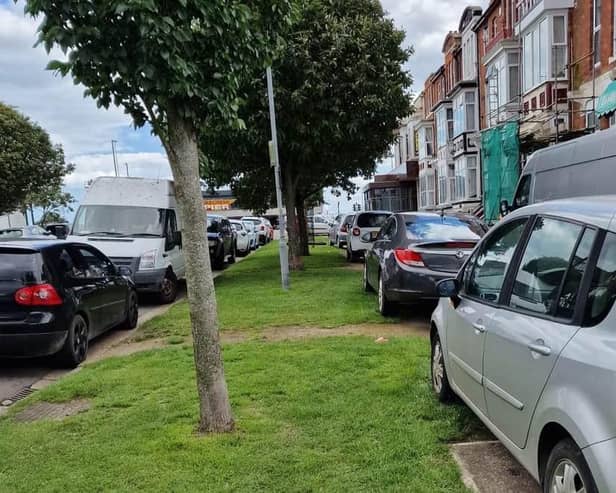 Residents parking on the grass verge in Scarbrough Avenue, Skegness.