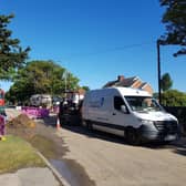 Anglian Water at the scene of the water main burst in Burgh Road, Skegness.