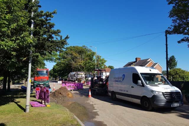 Anglian Water at the scene of the water main burst in Burgh Road, Skegness.