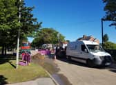 Anglian Water at the scene of the water main burst in Burgh Road, Skegness.
