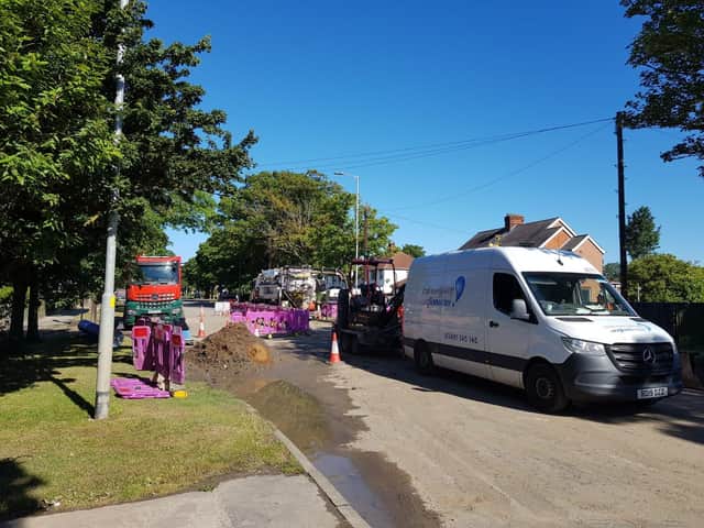 Anglian Water at the scene of the water main burst in Burgh Road, Skegness.