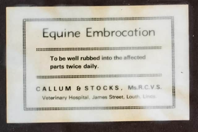 An old medicine label from the practice when it was known as Callum and Stocks and used to treat horses.
