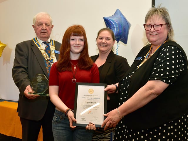 Megan O'Dell of St George's Academy, Sleaford, with L-R Graham Reams, Jaime Williams, Paula Ireland