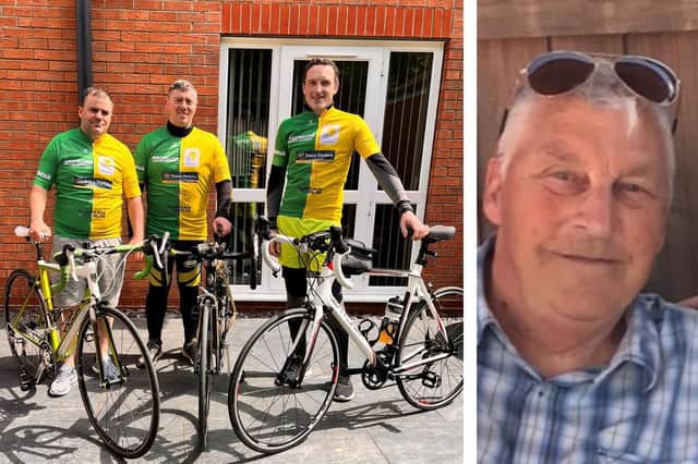 The cycling trio are taking on the 24-hour challenge in memory of Brian Wright, pictured right.